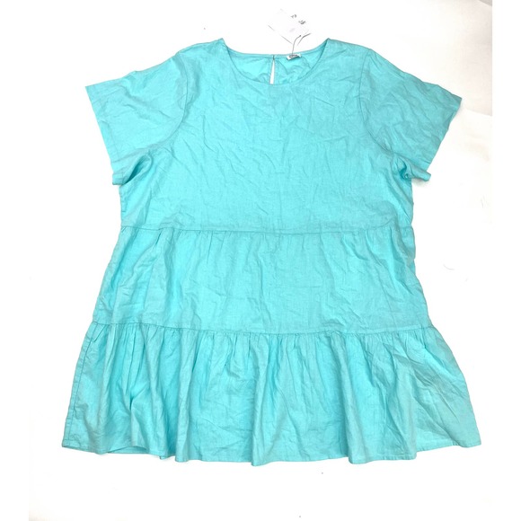 Cotton On Plus Size Curve Summer Tiered Mini Dress Aqua Blue Wave NWT - Picture 1 of 4